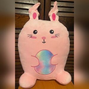 Pink Plush Easter Egg Bunny Toy/Pillow with Rainbow Belly